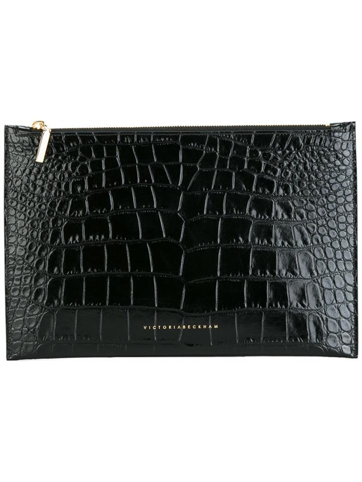 Victoria Beckham Embossed Crocodile Effect Clutch - Black