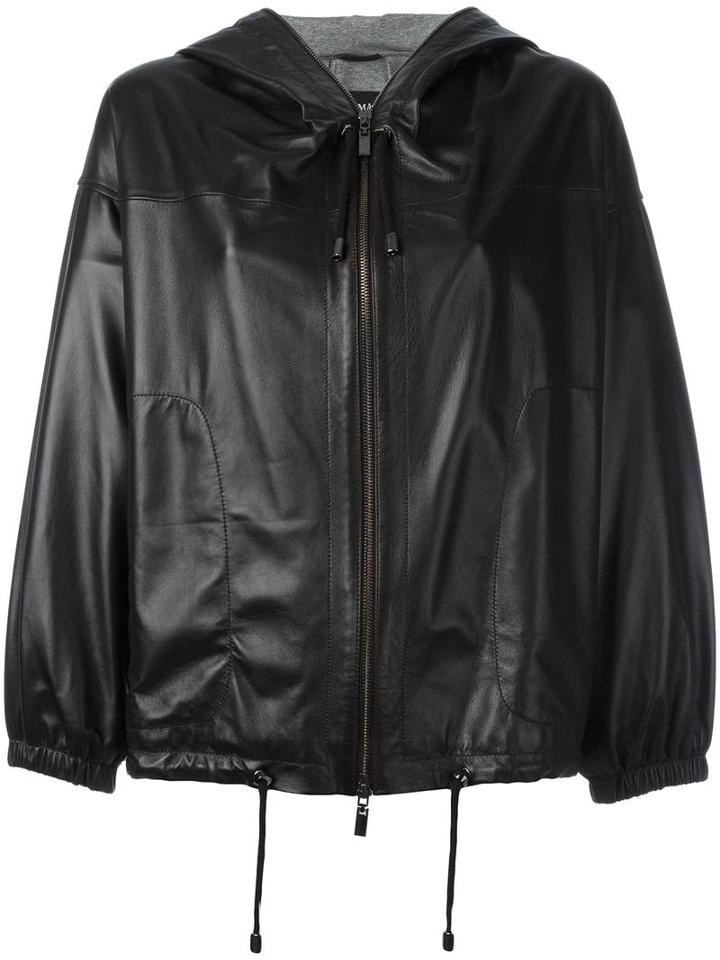 Arma Hooded Leather Jacket, Women's, Size: 42, Black, Spandex/elastane/viscose/lamb Skin