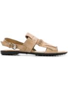 Tod S Fringed Sandals, Women's, Size: 37.5, Nude/neutrals, Calf Suede/leather/rubber