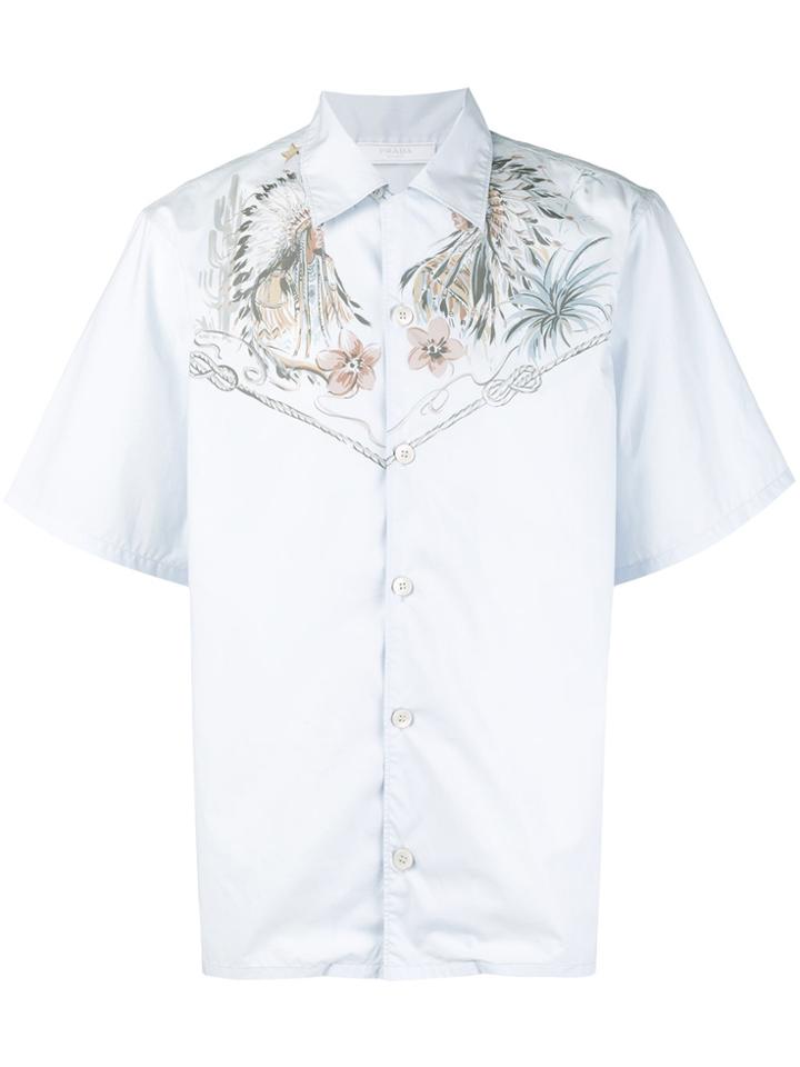 Prada Printed Short Sleeve Shirt - Blue