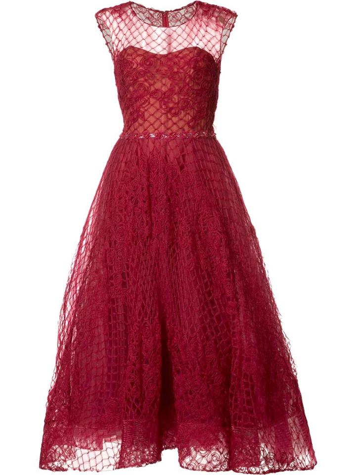 Marchesa Notte Sheer Panel Flared Dress