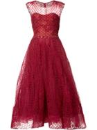 Marchesa Notte Sheer Panel Flared Dress