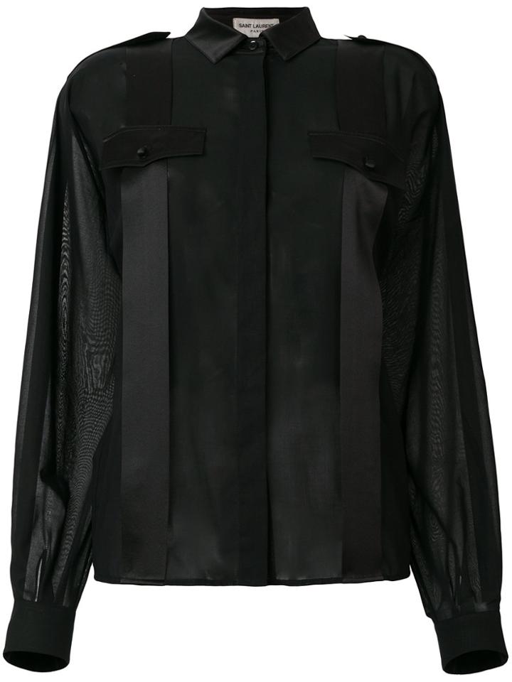 Saint Laurent Sheer Panel Shirt - Black