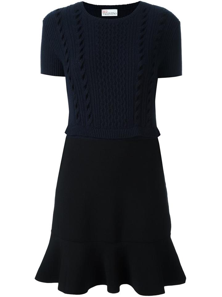 Red Valentino Ruffled Shortsleeved Dress, Women's, Size: Small, Blue, Polyamide/viscose/angora/wool