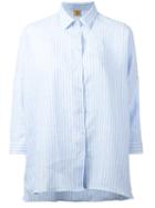 Fay Woven Stripe Shirt, Women's, Size: Large, Blue, Linen/flax