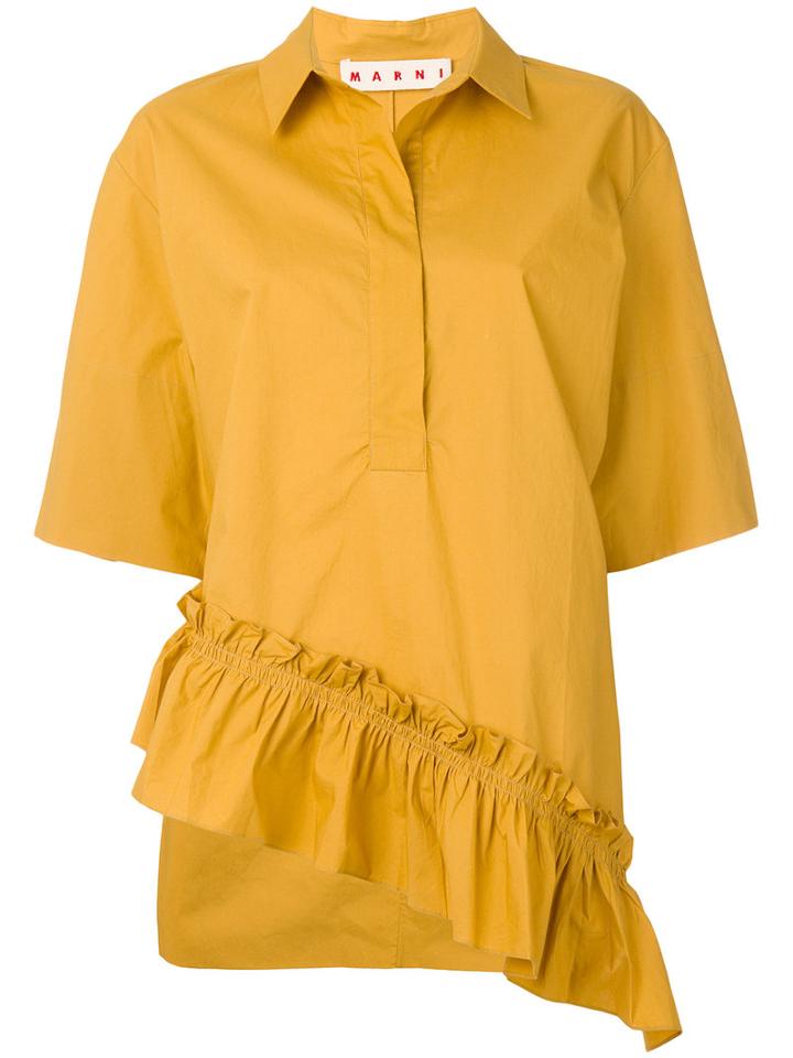 Marni - Asymmetric Ruffle Shirt - Women - Cotton - 40, Brown, Cotton