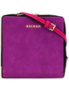 Balmain Pablito Shoulder Bag, Women's, Pink/purple, Suede/metal