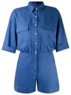 Andrea Marques Linen Playsuit, Women's, Size: 42, Blue, Linen/flax