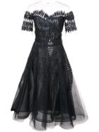 Oscar De La Renta Fern Embroidered Flared Dress - Black