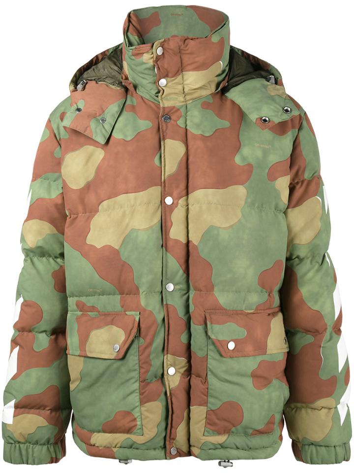 Off-white Diagonal Camouflage Down Jacket - Green