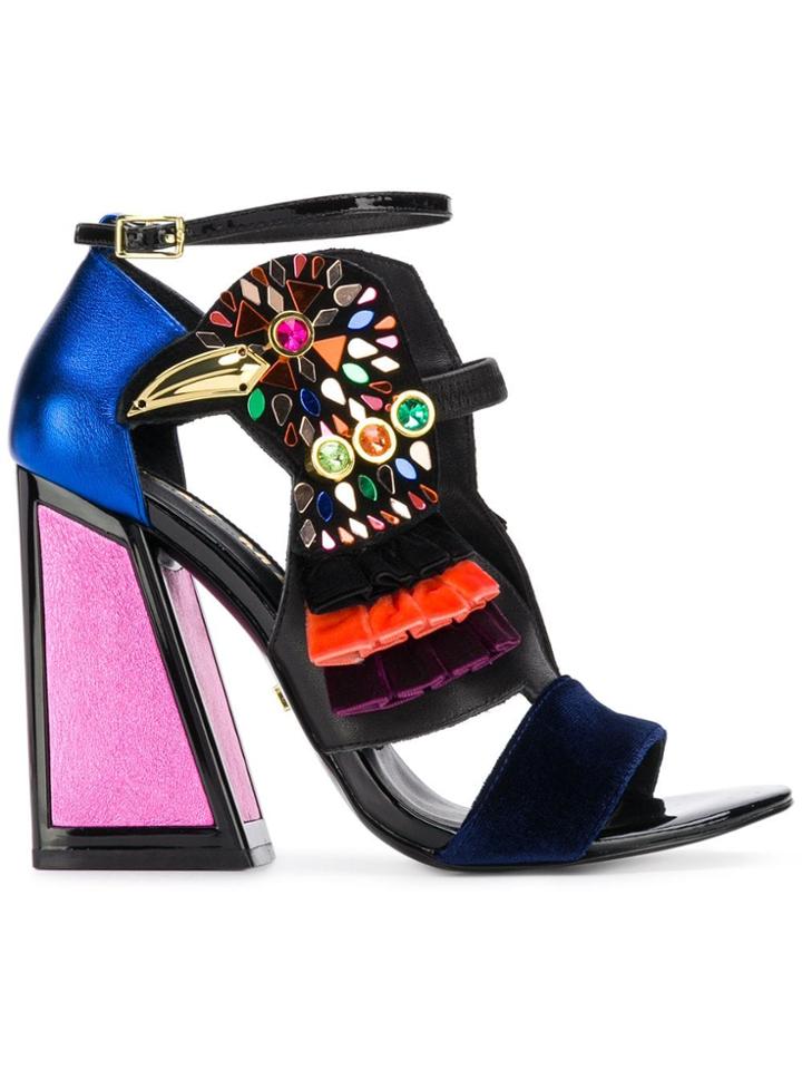 Kat Maconie Block Heel Velvet Sandals - Black