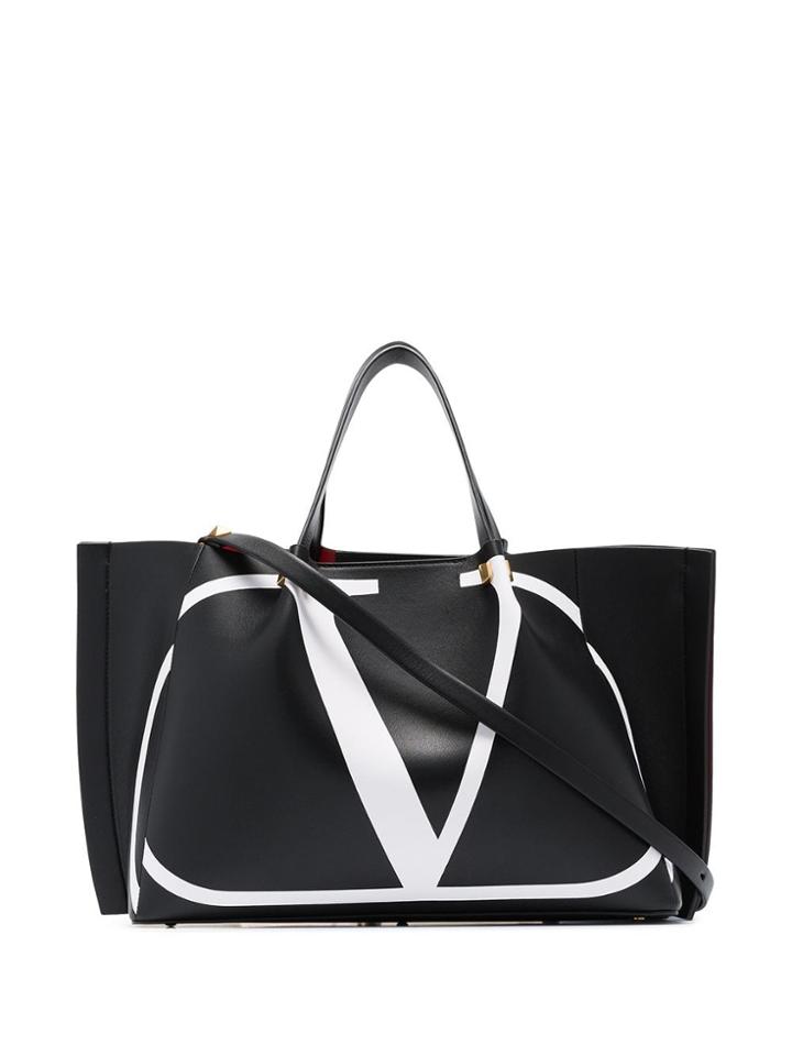 Valentino Garavani Black Medium V-logo Leather Tote