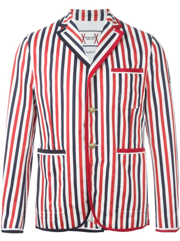Striped Blazer, Men's, Size: 4, Red, Cotton/polyester/cupro, Moncler Gamme Bleu