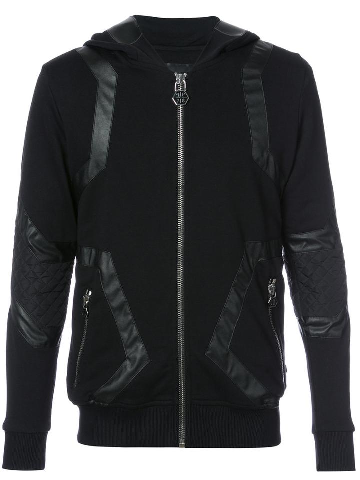 Philipp Plein - Leather Stripe Hoody - Men - Cotton - Xxl, Black, Cotton