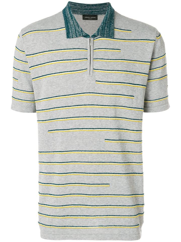 Roberto Collina Textured Stripe Polo Shirt - Grey