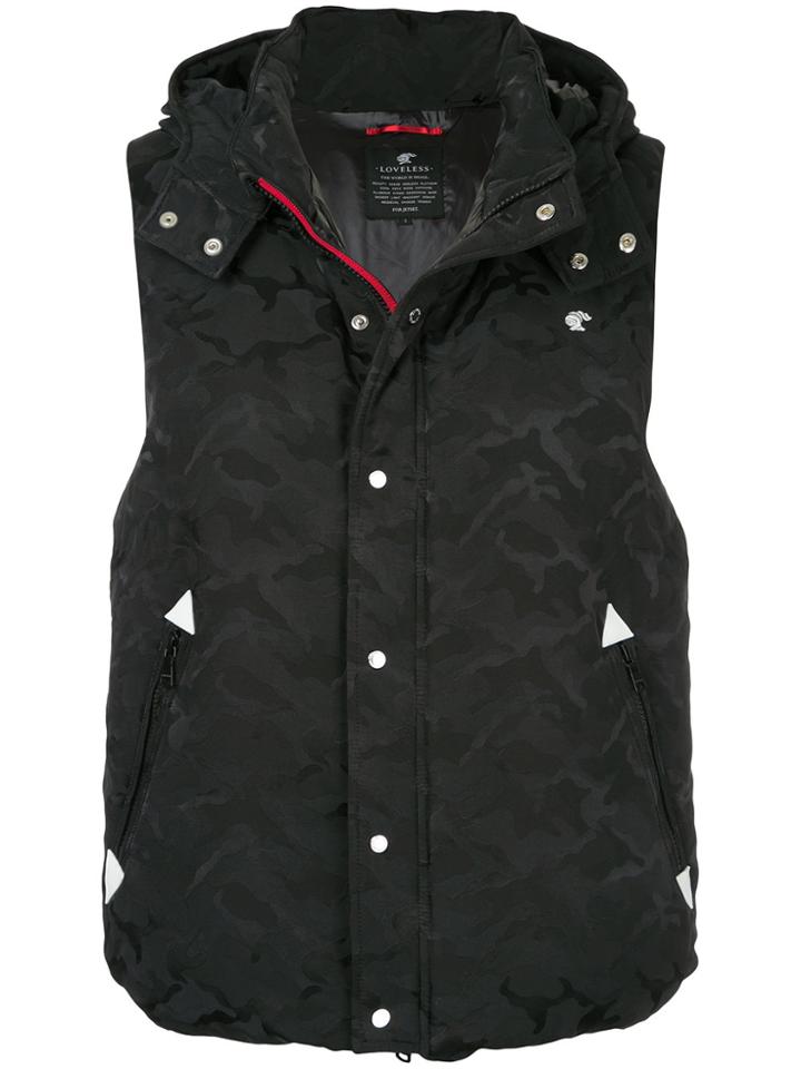 Loveless Hooded Sleeveless Padded Jacket - Black