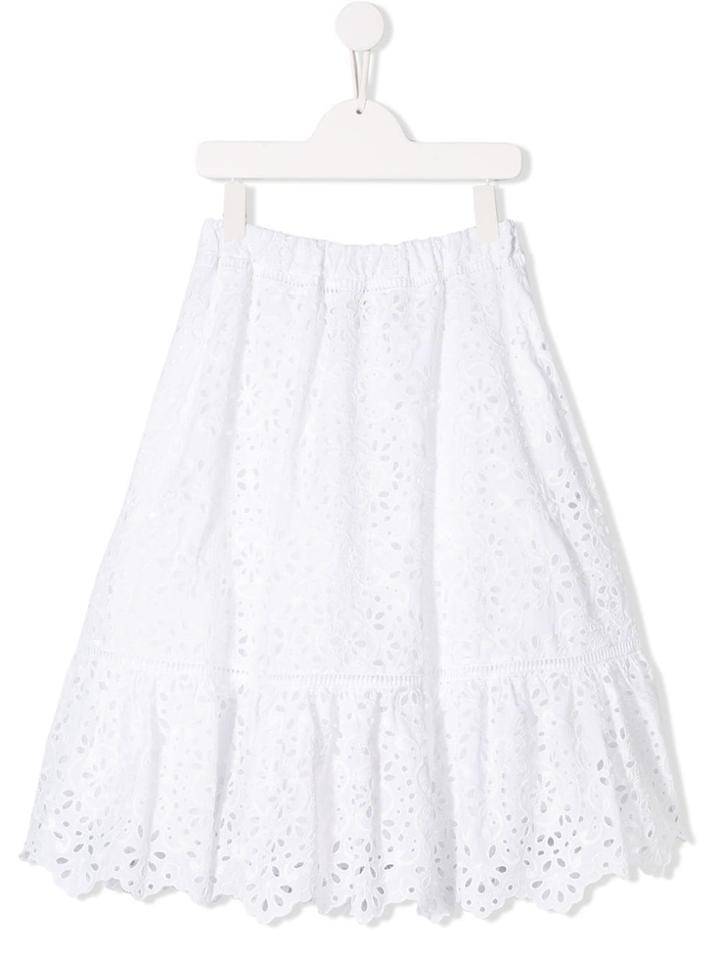 Alberta Ferretti Kids Perforated Midi Skirt - White