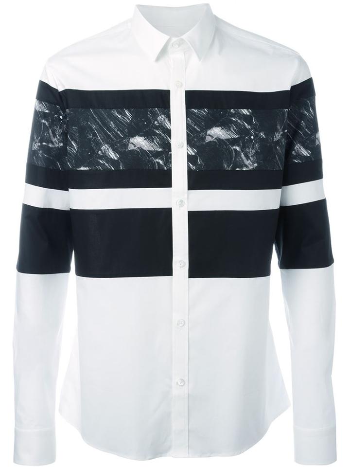 Les Hommes Urban Block Print Shirt, Men's, Size: 48, White, Cotton/spandex/elastane