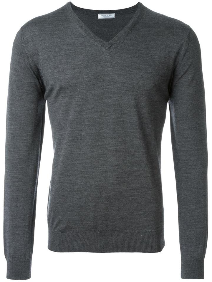 Fashion Clinic V-neck Sweater, Men's, Size: 48, Grey, Merino