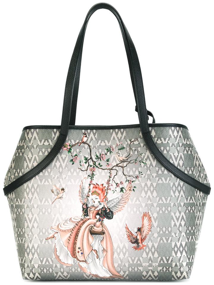 Cosimo Vinci Printed Tote, Women's, Grey, Leather