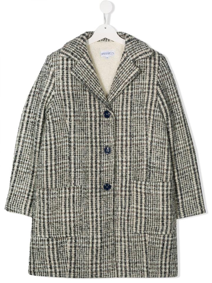Simonetta Teen Checked Single-breasted Coat - Blue
