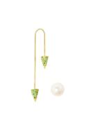 Asherali Knopfer 18k Yellow Gold Tsavorite And Pearl Bar Earring -