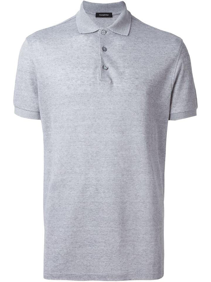 Ermenegildo Zegna Classic Polo Shirt, Men's, Size: 52, Grey, Linen/flax