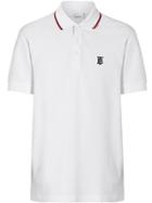 Burberry Icon Stripe Placket Cotton Piqué Polo Shirt - White