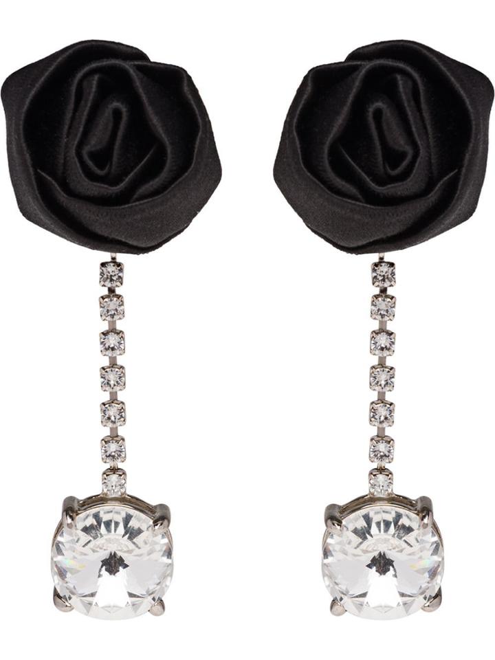 Miu Miu Crystal And Rose Embellished Earrings - Black