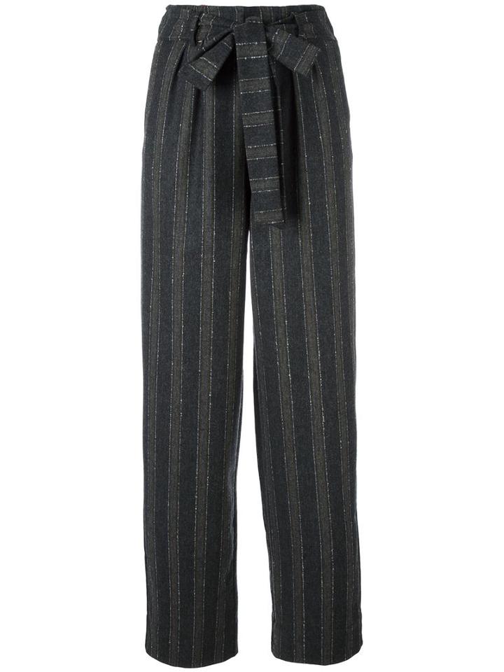 Roberto Collina Striped Tied Waist Trousers, Women's, Size: Medium, Grey, Polyester/wool/viscose/spandex/elastane