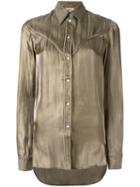 Mm6 Maison Margiela Cutaway Collar Shirt, Women's, Size: 40, Green, Polyester