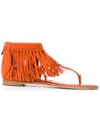 Tod S Fringed Sandals, Women's, Size: 37, Yellow/orange, Suede/leather