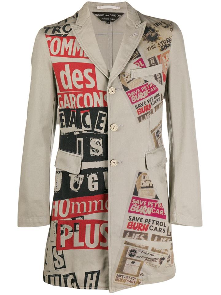 Comme Des Garçons Pre-owned 2008 Collage Print Notched Coat - Neutrals