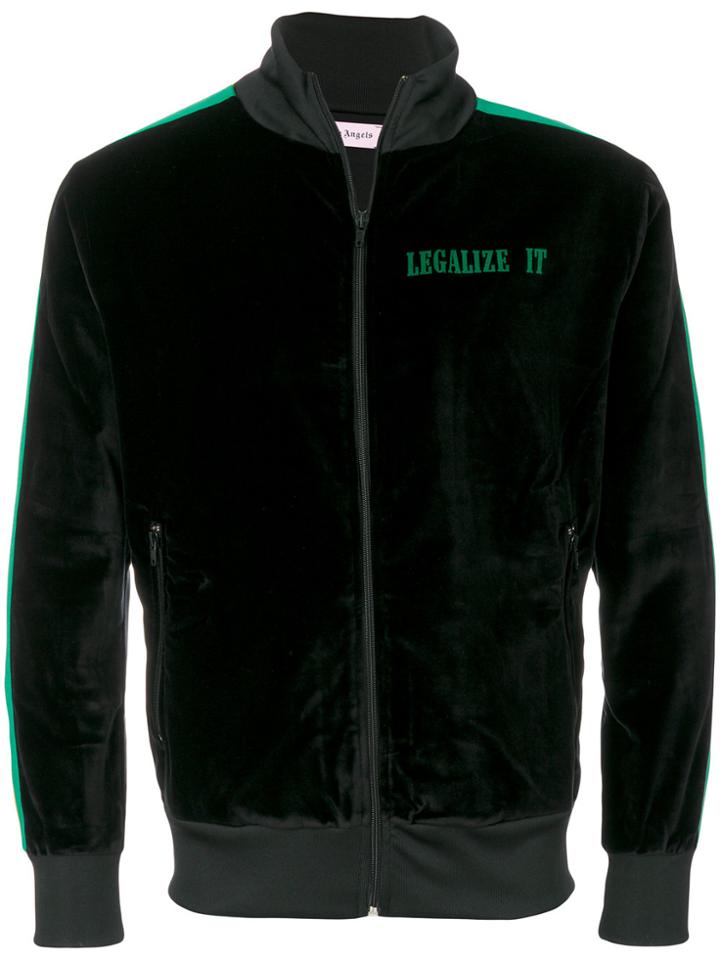 Palm Angels Velvet 'legalize It' Zipped Sweater - Black