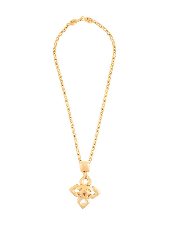 Chanel Vintage Cc 4 Diamond-shape Necklace - Gold