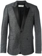 Saint Laurent Peaked Lapel Metallic Blazer, Men's, Size: 48, Black, Wool/cupro/viscose/cotton