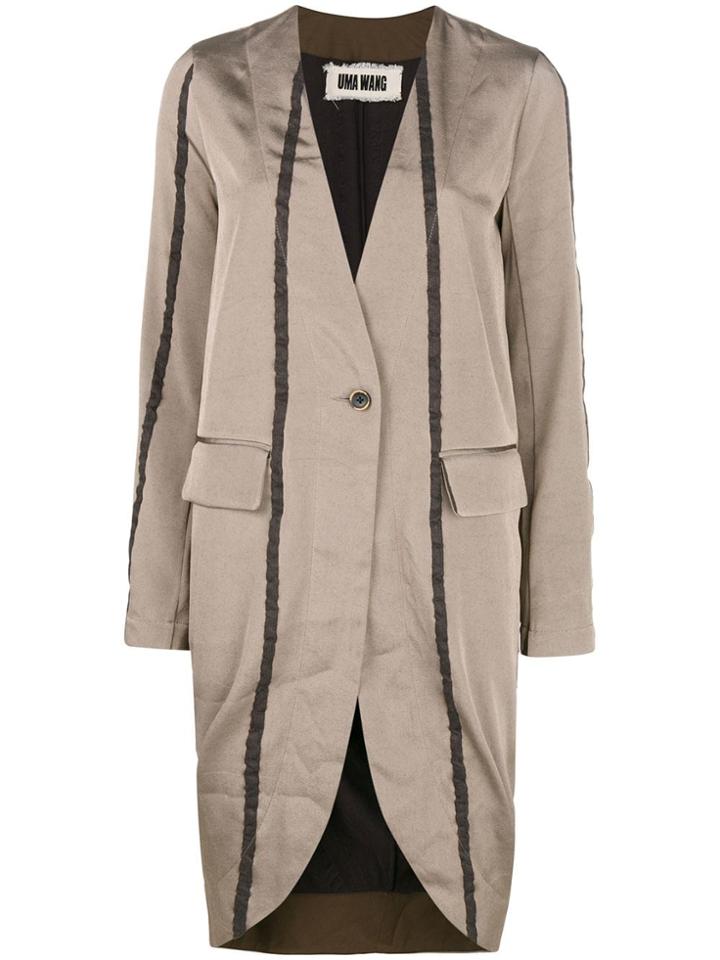 Uma Wang Contrast Stripe Single Breasted Coat - Brown