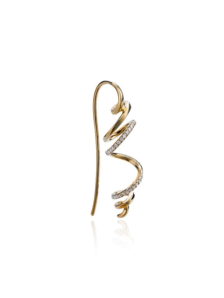 Yvonne Léon Gold Spiral Diamond Earring - Metallic