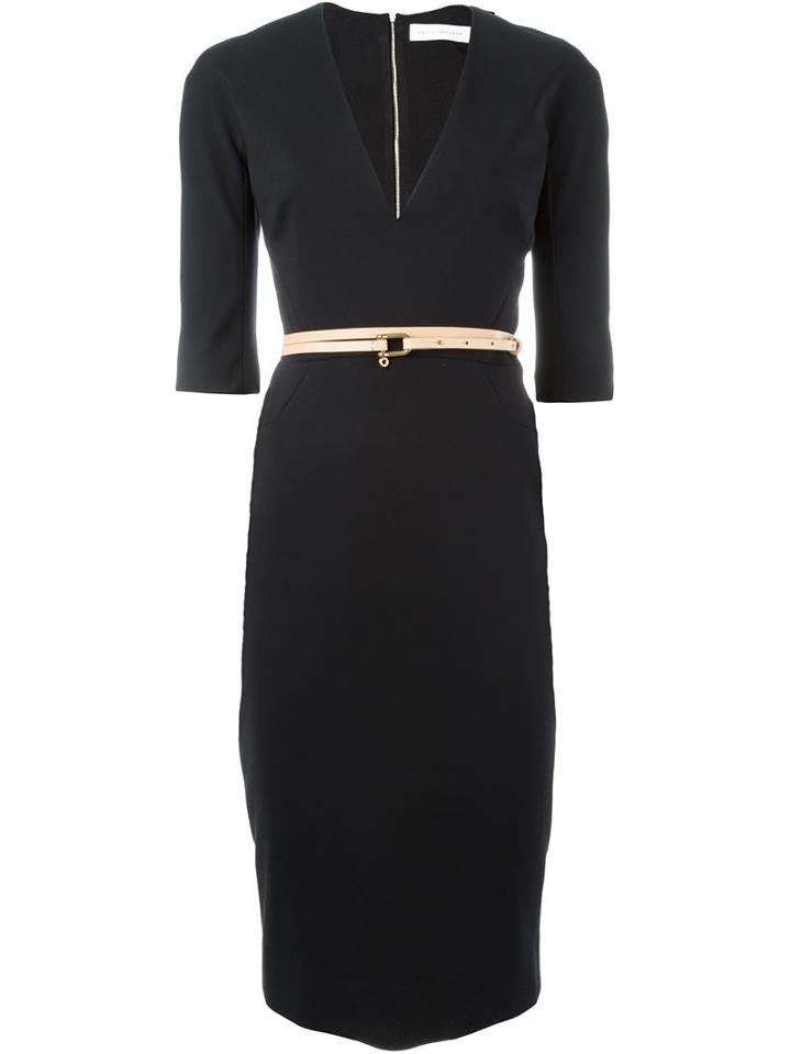 Victoria Beckham Belted Midi V-neck Dress