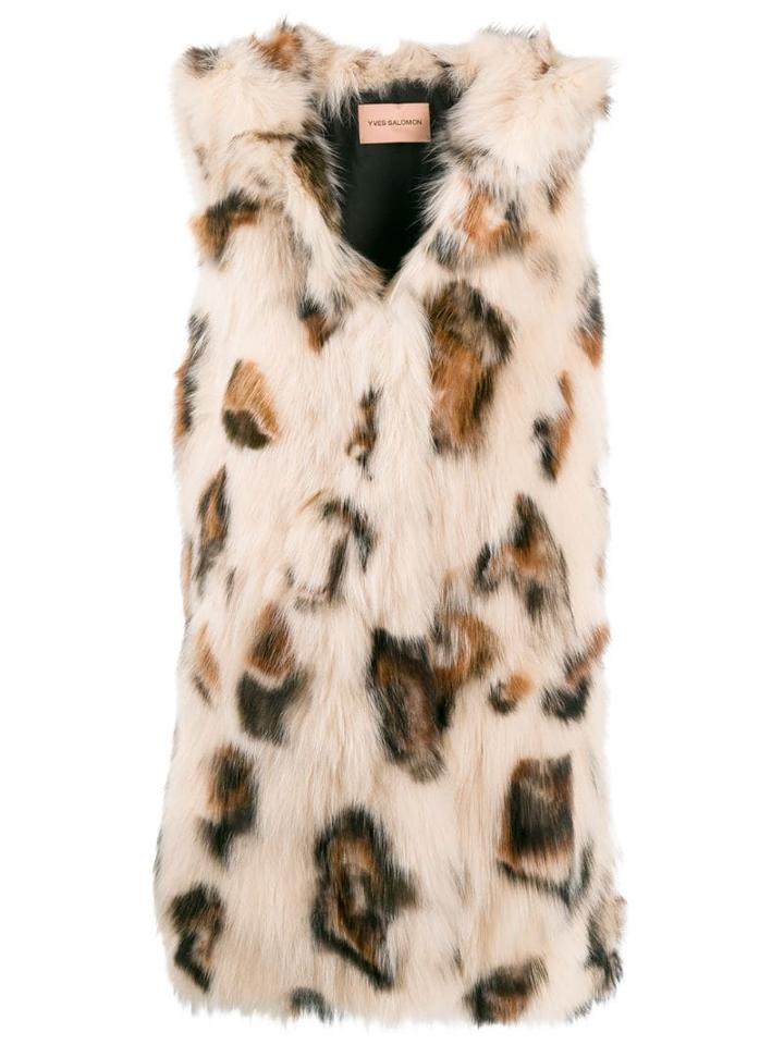 Yves Salomon Army Hooded Leopard Print Gilet - Neutrals