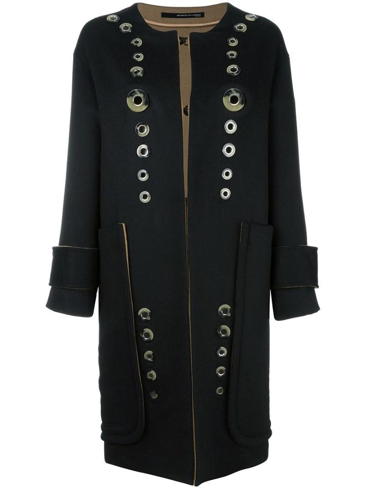 Maurizio Pecoraro Single Breasted Coat, Women's, Size: 42, Black, Polyester/virgin Wool/brass