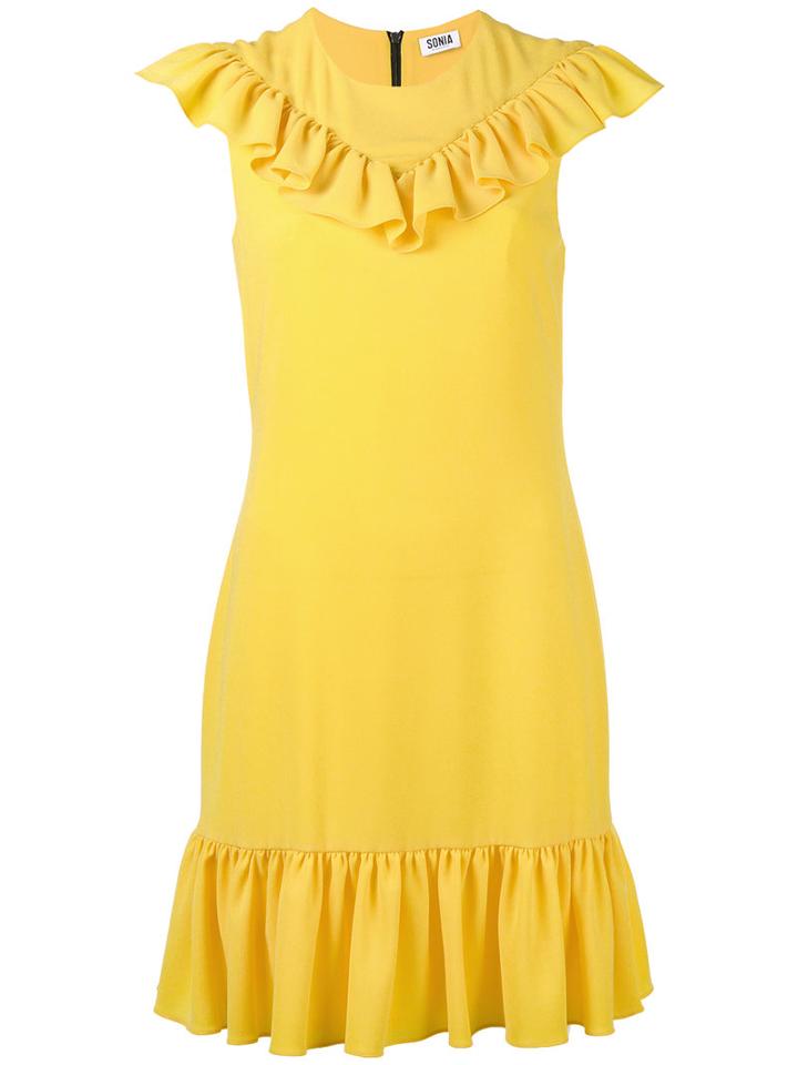 Sonia By Sonia Rykiel - Sleeveless Ruffle Dress - Women - Triacetate/polyester/viscose - 46, Yellow/orange, Triacetate/polyester/viscose