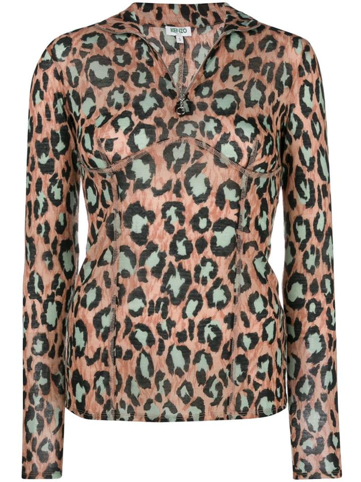 Kenzo Half Zip Leopard Top - Neutrals