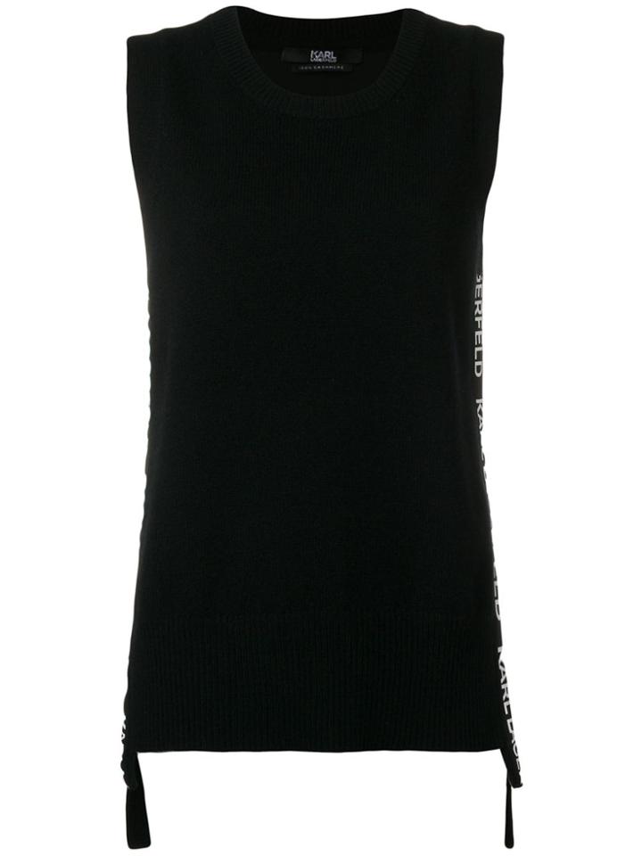 Karl Lagerfeld Sleeveless Logo Stripe Sweater - Black
