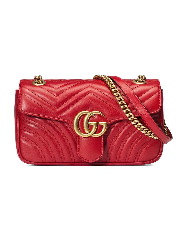 Gucci Gg Marmont Small Matelassé Shoulder Bag - Red