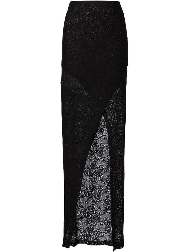 Alice+olivia Embroidered Lace Asymmetric Skirt, Women's, Size: Large, Black, Nylon/spandex/elastane/synthetic Enamel