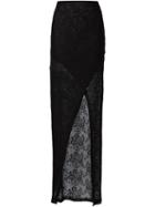 Alice+olivia Embroidered Lace Asymmetric Skirt, Women's, Size: Large, Black, Nylon/spandex/elastane/synthetic Enamel