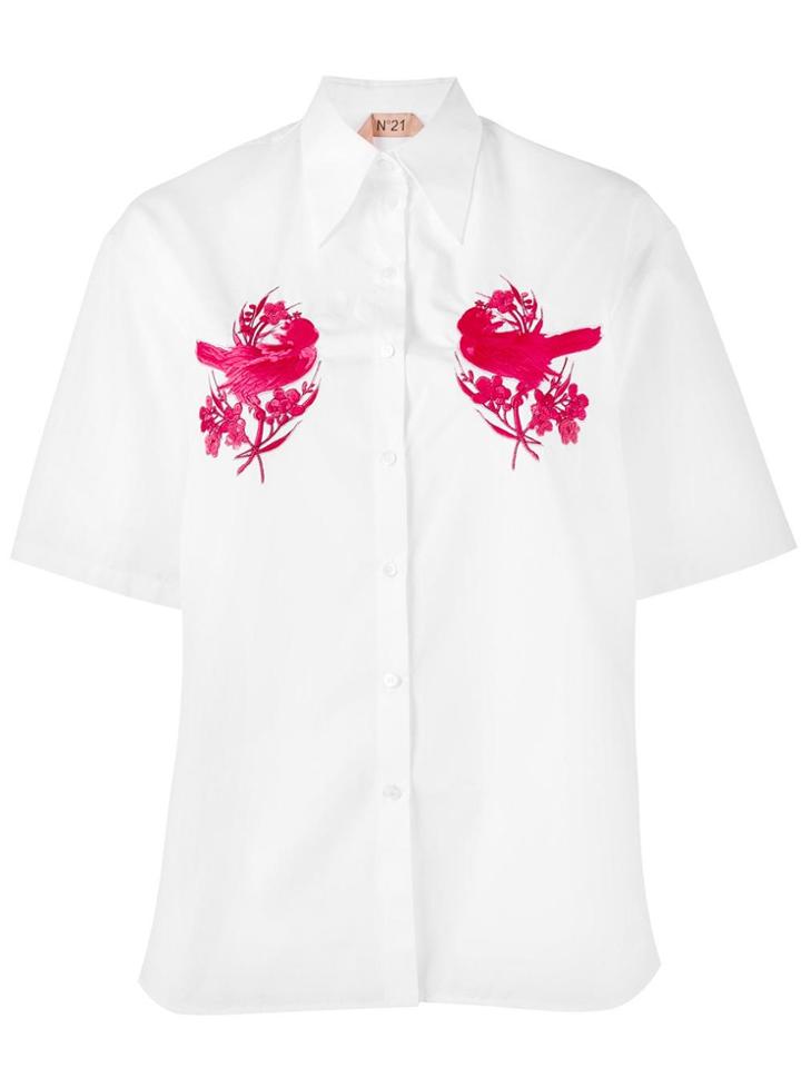 No21 Bird Embroidered Short-sleeved Shirt - White