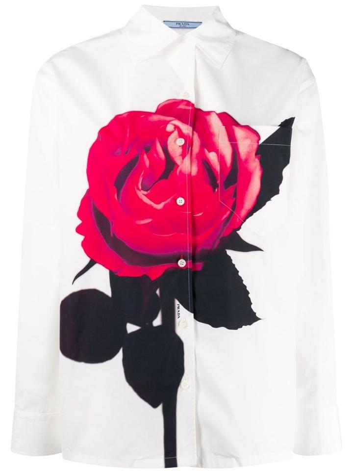 Prada Rose Print Oversized Shirt - White