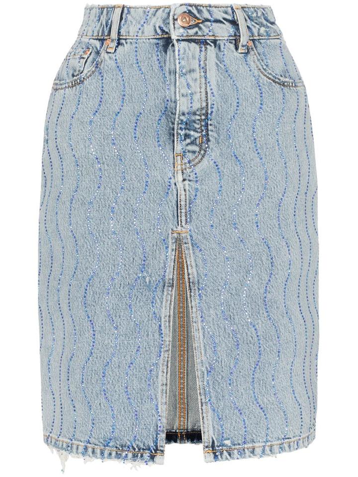Filles A Papa Rhinestone Embellished Denim Skirt - Blue